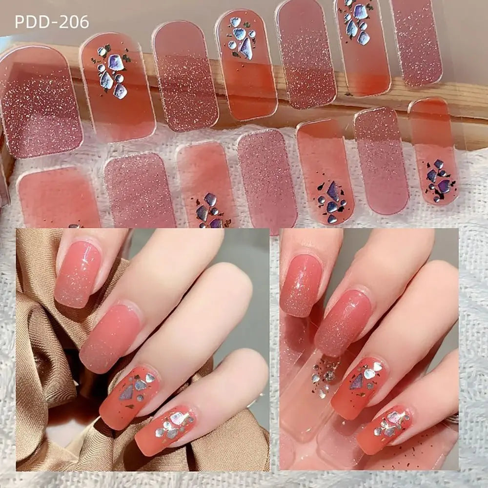 Semi-Cured Gel Nail Stickers – 14 Floral Full Cover Strips
