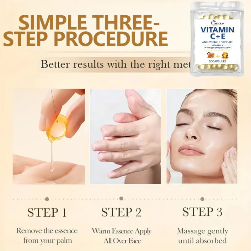 Vitamin C & E Facial Essence Oil Capsules – 50 Pack Hydrating