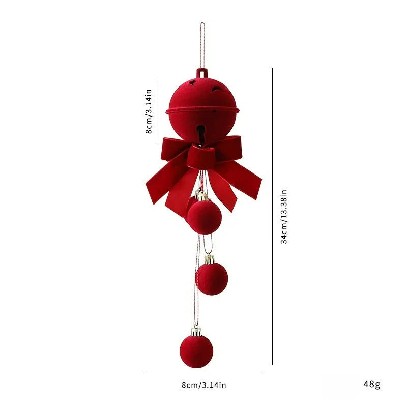 Wine Red Flocked Christmas Bell Ornament | Nordic Tree Pendant