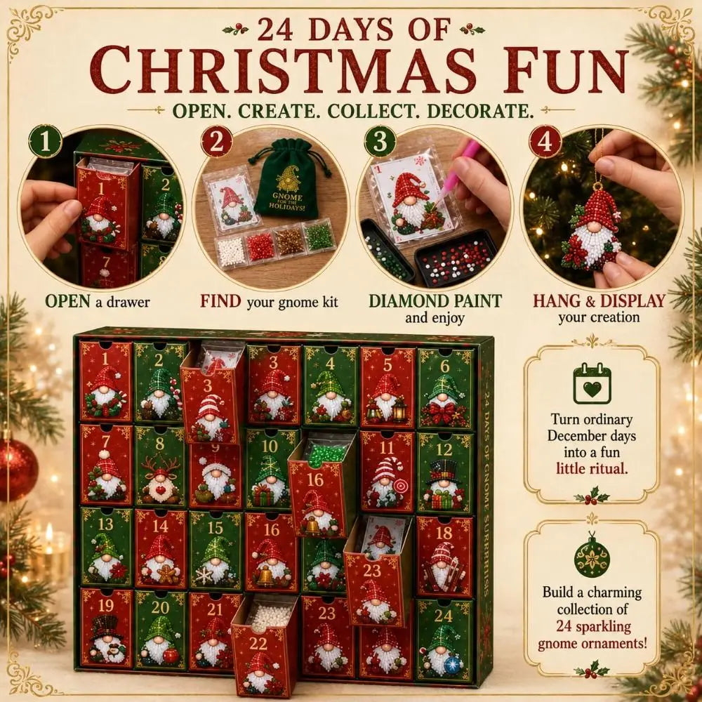 Christmas Gnome Advent Calendar – 24-Day Diamond Art Craft Set