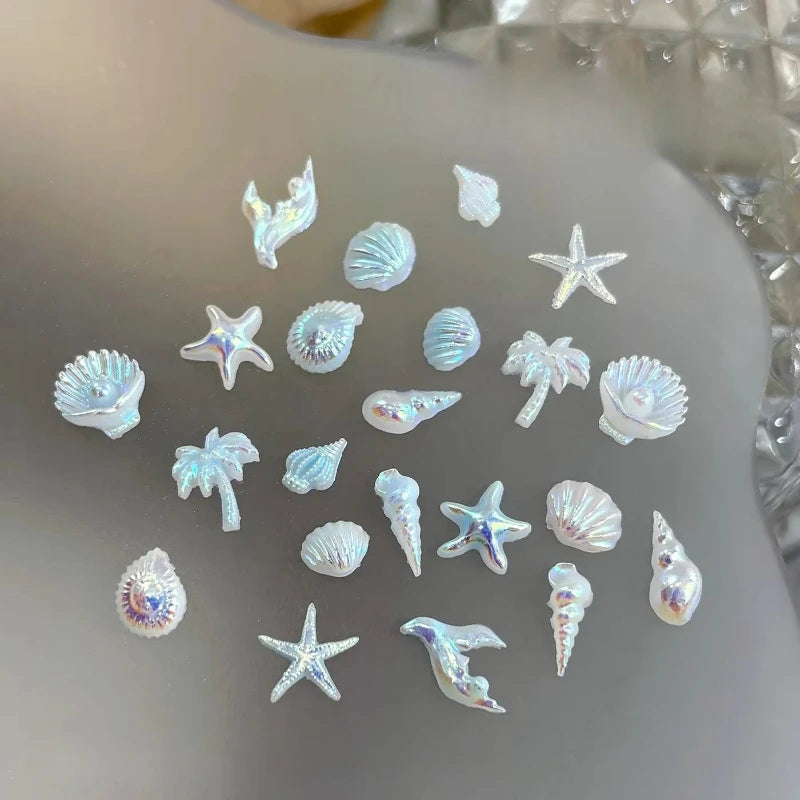 12-Grid Ocean Nail Charms – Starfish Shell Rhinestone Set