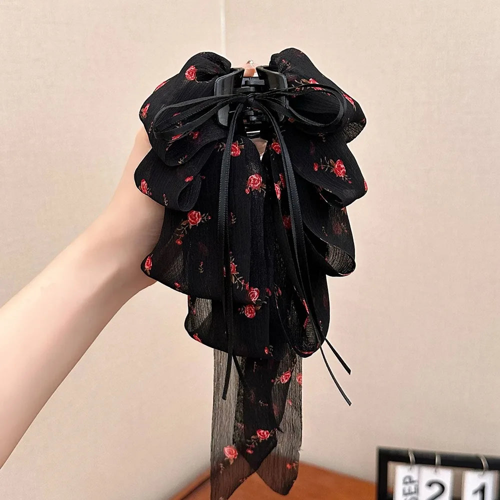 Volumizing Chiffon Hair Claw Clip – Floral Bow Korean Style