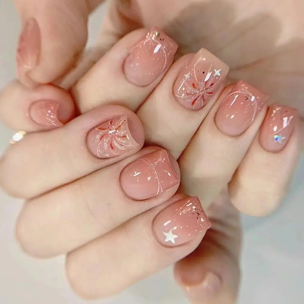 Almond Square Short Press-On False Nails – 24pc DIY Set