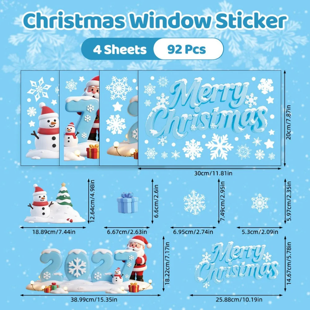 Christmas Static Window Clings – Santa & Snowman Decals 4-Sheet