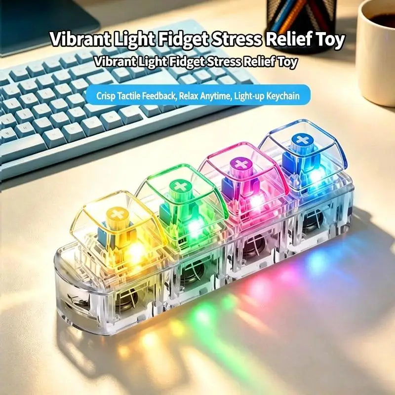 Mechanical Keyboard Fidget Keychain – LED Light-Up Press Toy