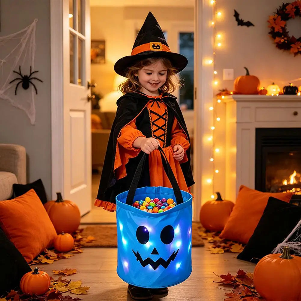LED Light-Up Halloween Pumpkin Candy Bucket for Kids
