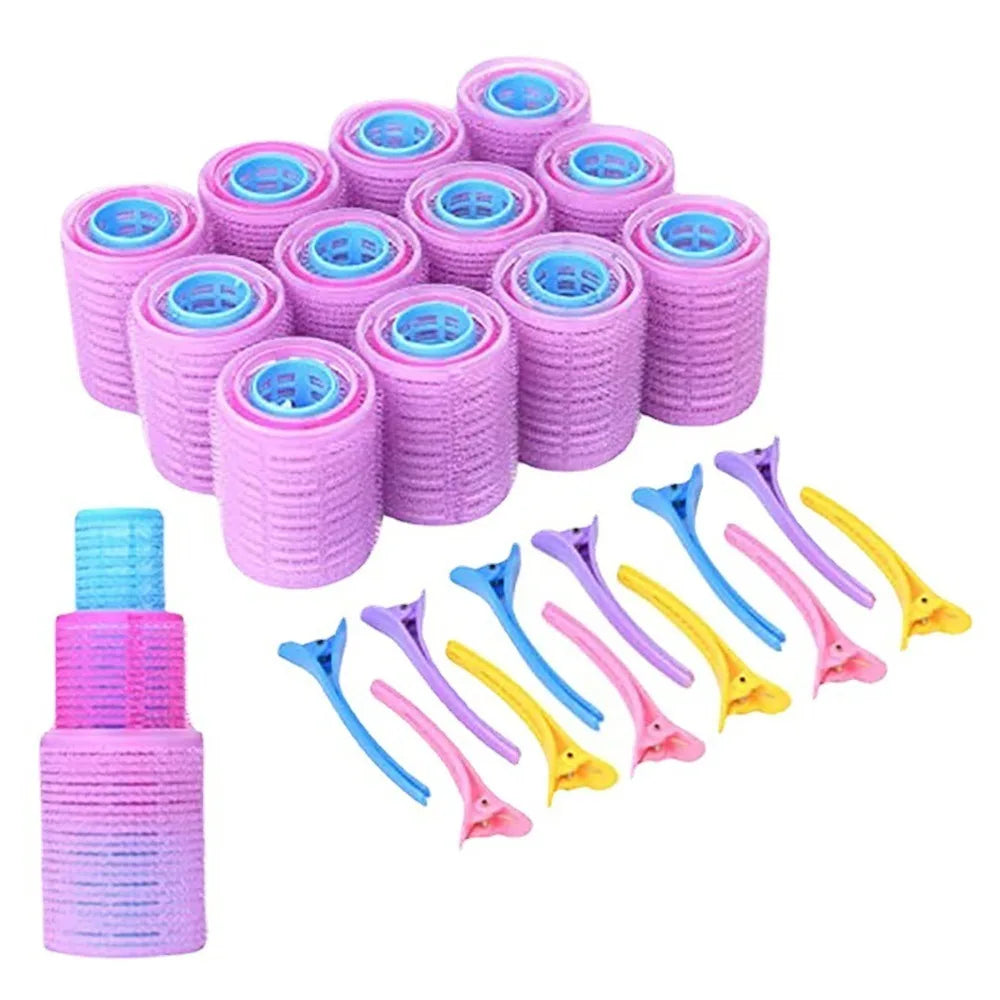 Self-Grip Hair Roller Set – 36 Curlers + 12 Clips, 3 Sizes