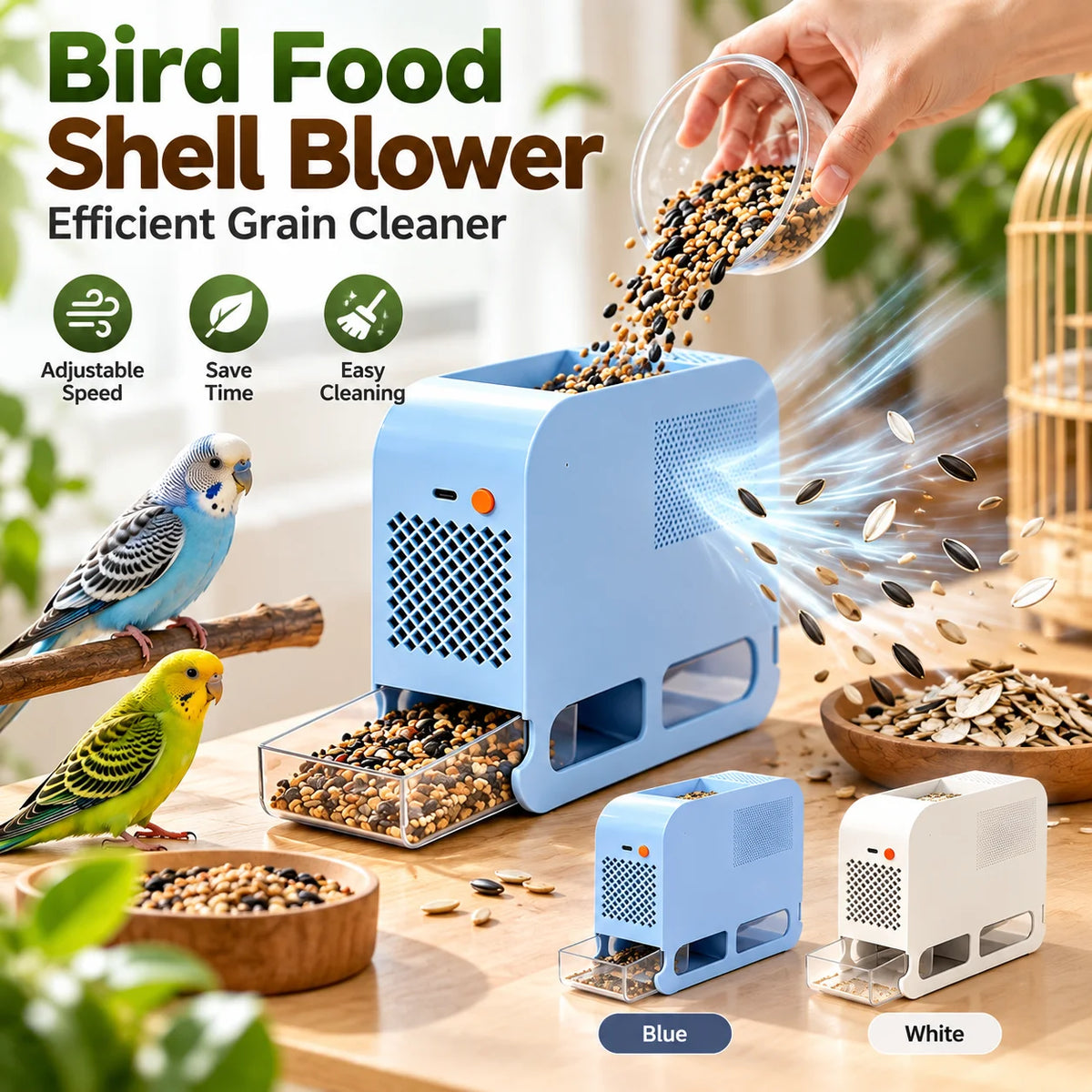 Electric Bird Seed Husk Separator – 5-Speed USB Grain Cleaner