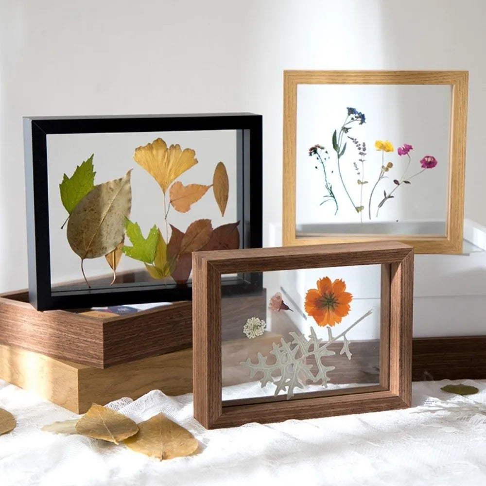Double-Sided Glass Pressed Flower Frame | 6in 8in 10in Wood Black