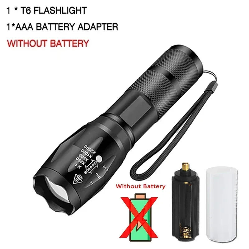 T6 LED Flashlight 1000 Lumen Zoomable 5-Mode Waterproof Torch