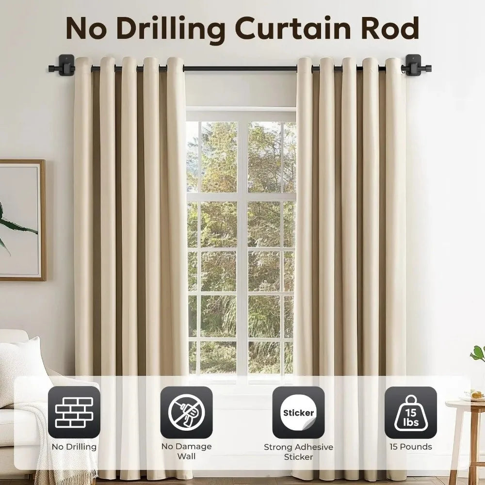 Self-Adhesive Curtain Rod Brackets | No-Drill Holders 2-Pack