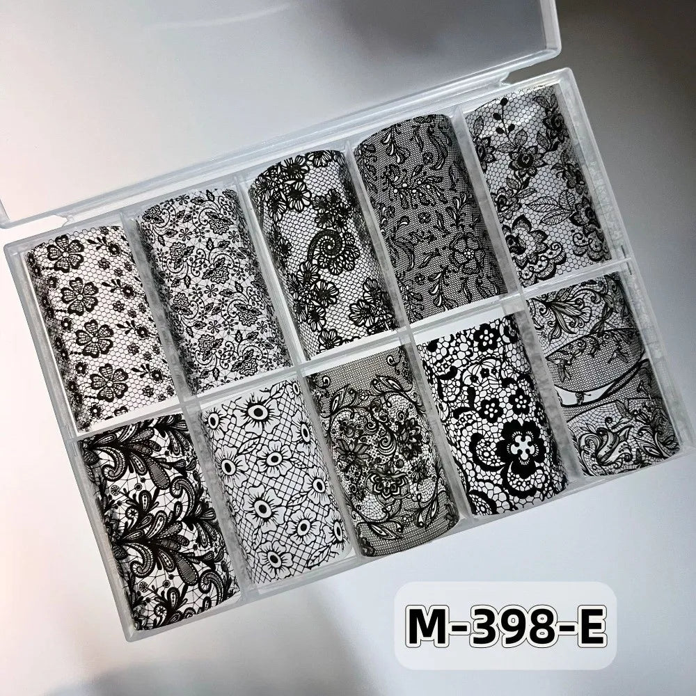 Nail Art Foil Stickers – Lace, Leopard & Stripe Transfers 10pc