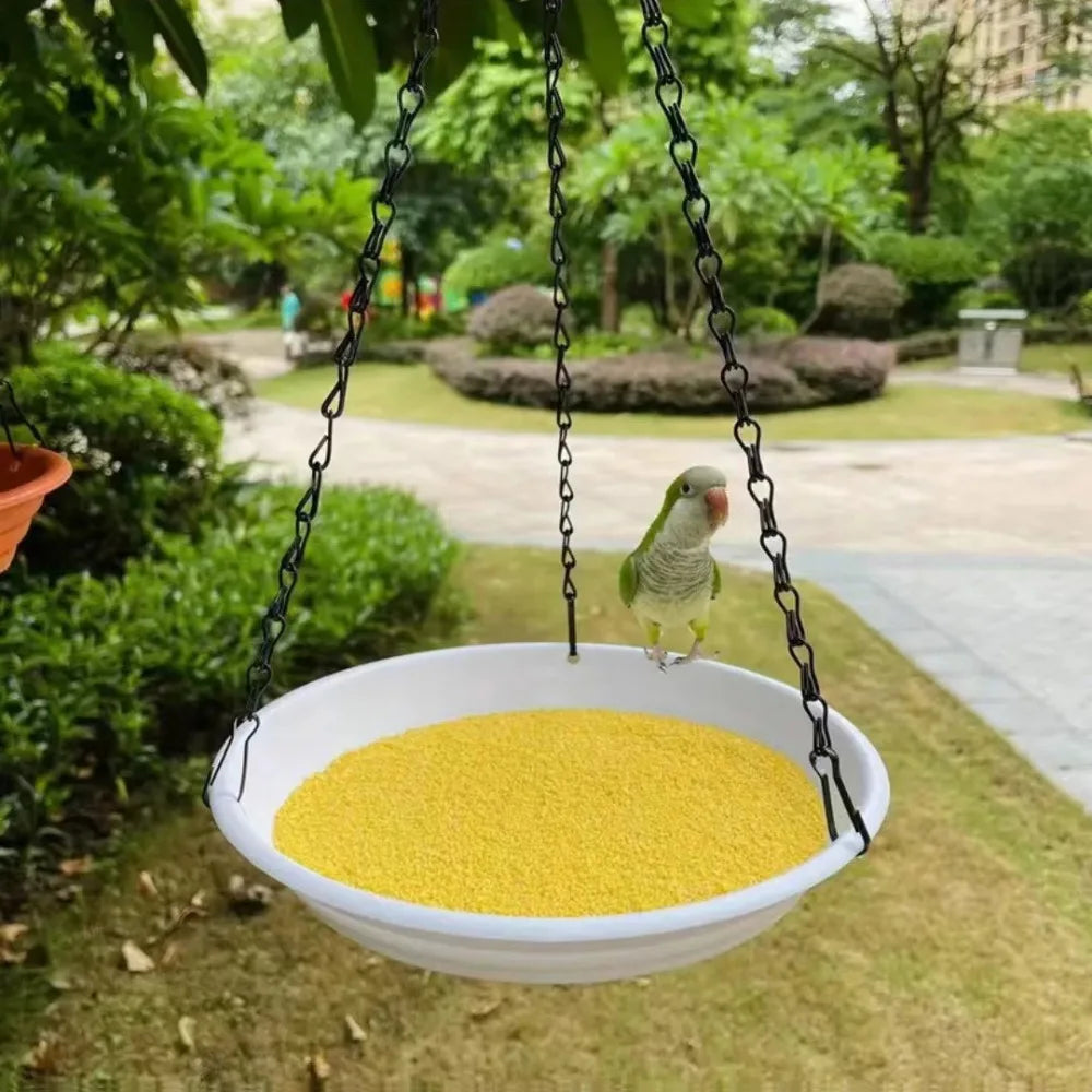 Round Hanging Bird Feeder Birdbath Tray with Chain | Garden