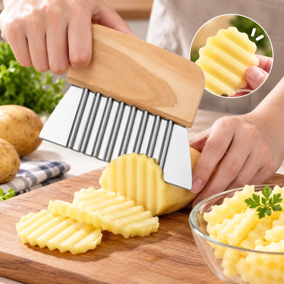 Wavy Vegetable Slicer – Stainless Steel Crinkle Cut Knife