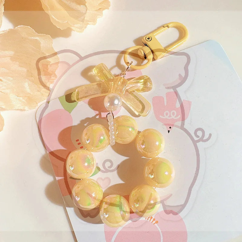 Candy Bow Beaded Wrist Strap Phone Charm & Keychain