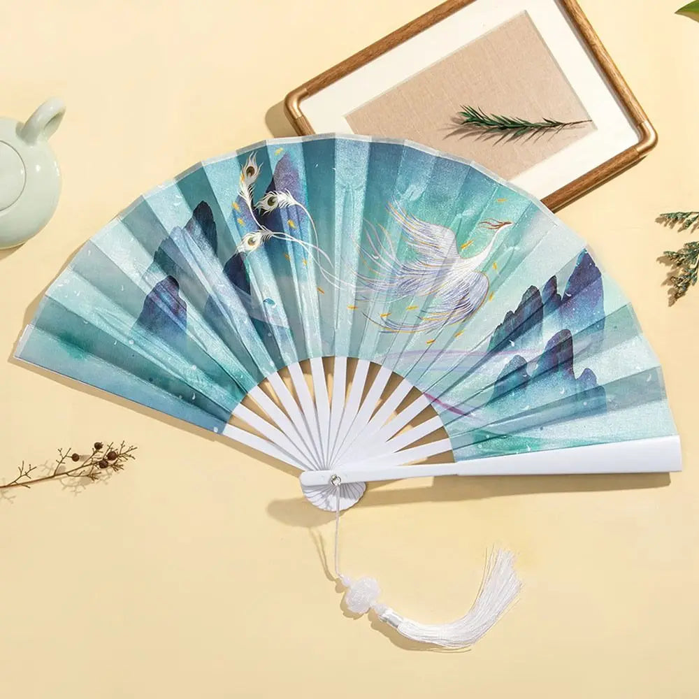 Silk & Bamboo Vintage Folding Hand Fan – Colorful Tassel