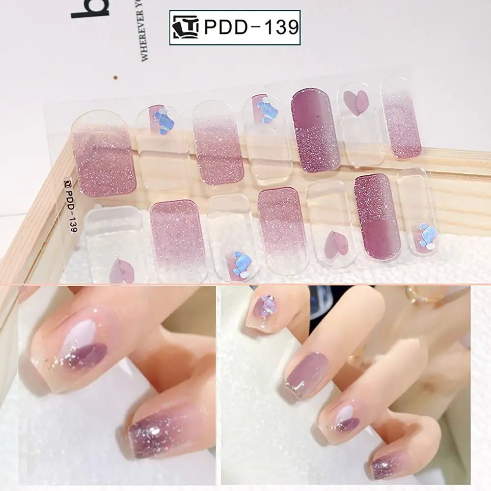 Semi-Cured Gel Nail Stickers – 14 Floral Full Cover Strips