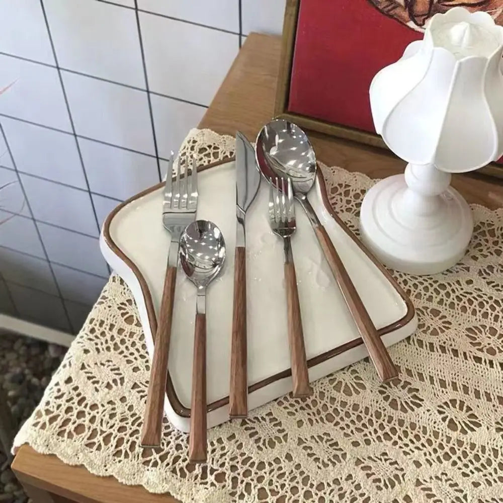 Wood Grain Stainless Steel Cutlery Set – Spoon Fork Knife