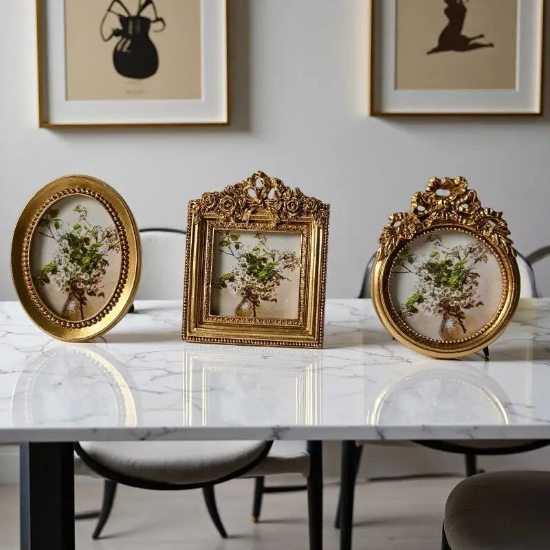 Vintage Gold Resin Oval Photo Frame – Desk & Wall Display