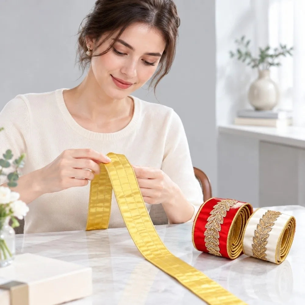 Velvet Lace Ribbon 63mm Golden Leaf Pattern – 2 Yards Roll