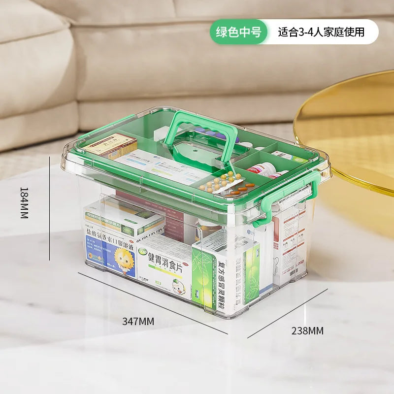 Double Layer Transparent Pill Medicine Storage Box with Handle