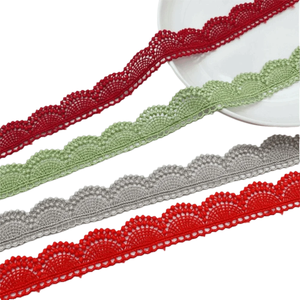 15 Yards Embroidered Lace Trim – Scallop Edge, 10 Colors