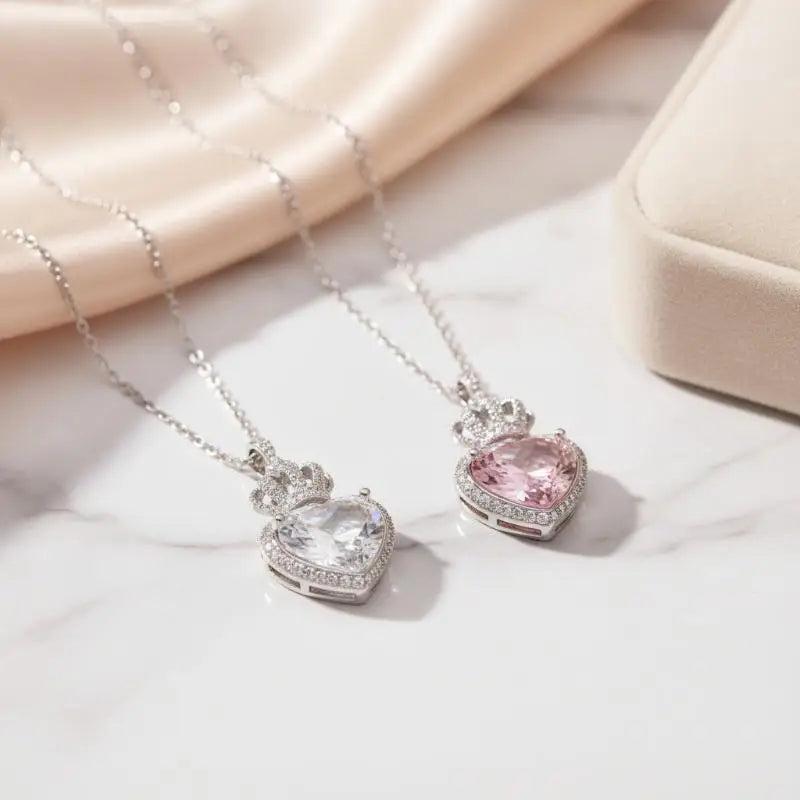 Crown Heart Crystal Pendant Necklace | Elegant Women's Jewelry