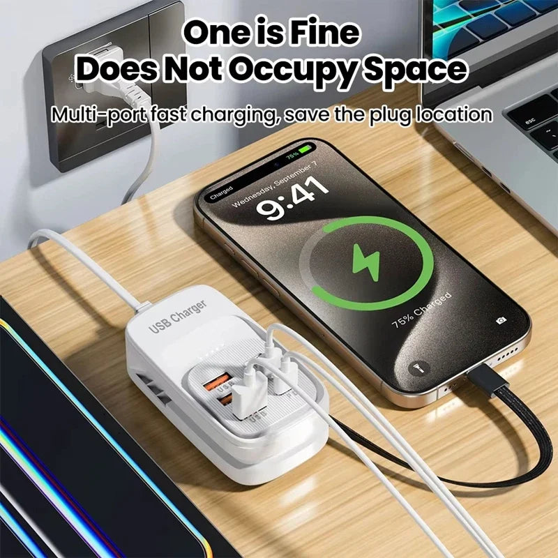 6-in-1 Desktop Charging Station | 3 PD USB-C & 3 USB-A Fast