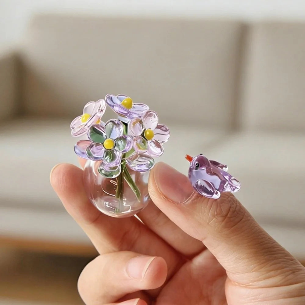 Mini Hand-Blown Glass Flower Decor Set with Vase | 5 Piece