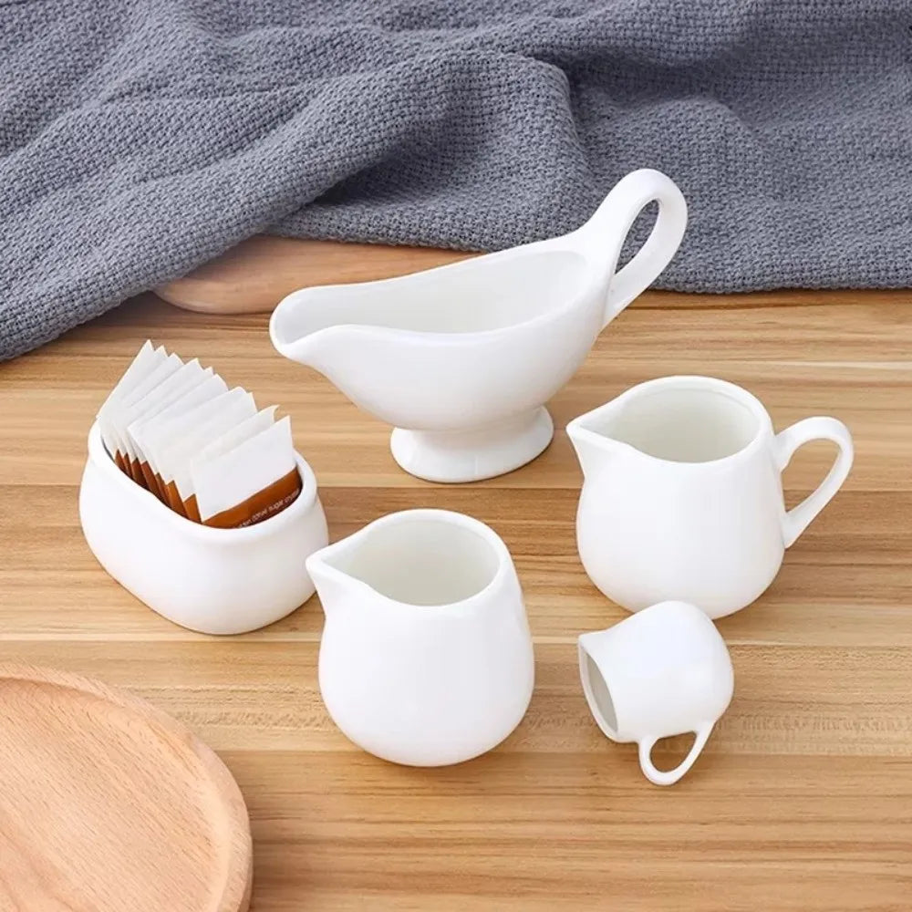 White Ceramic Creamer Pot – Mini Milk & Seasoning Jar