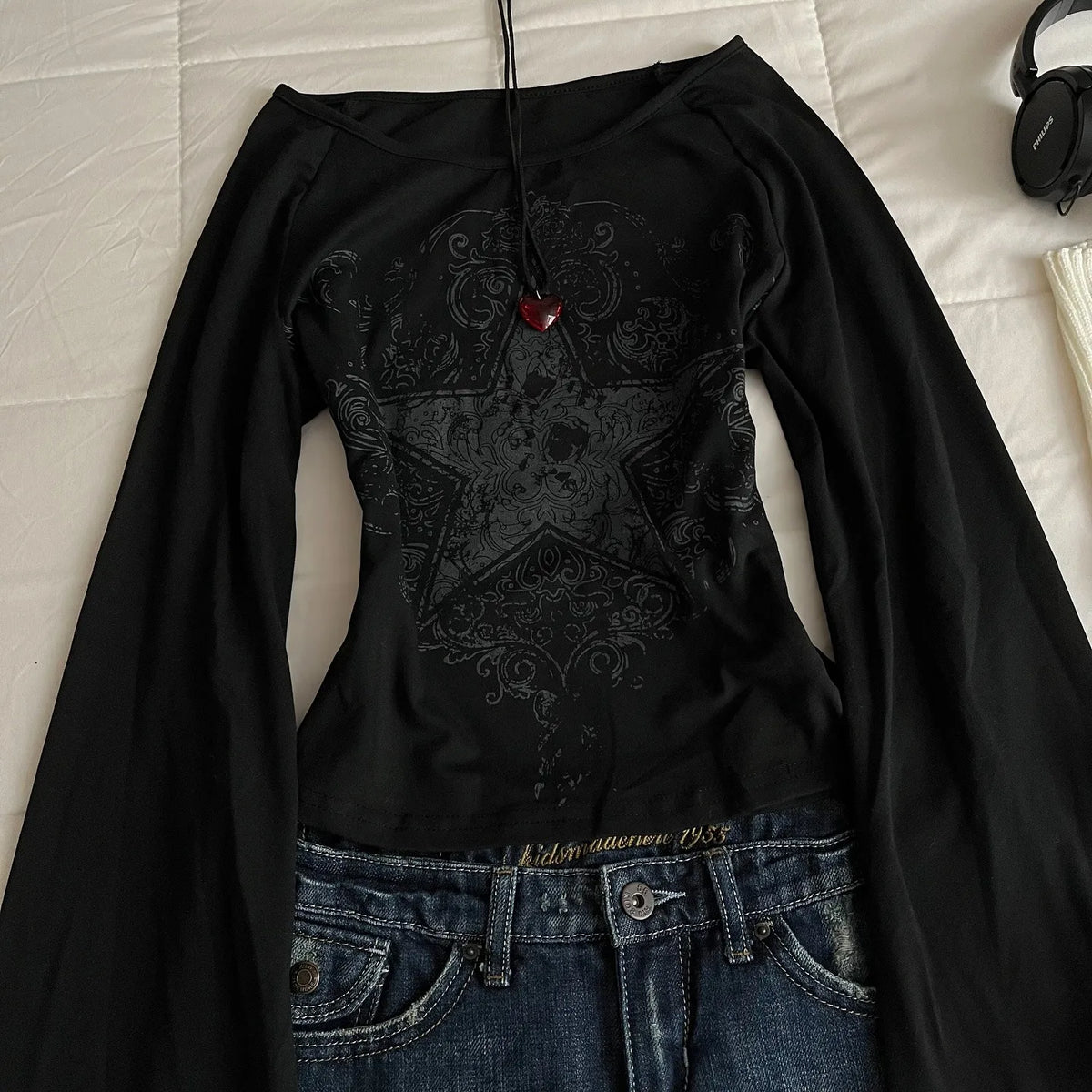 Y2K Grunge Emo Long Sleeve T-Shirt | Gothic Aesthetic Women's Top