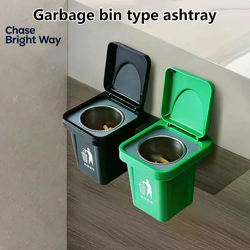 Wall-Mount Stainless Steel Ashtray with Lid – Anti-Fly Ash