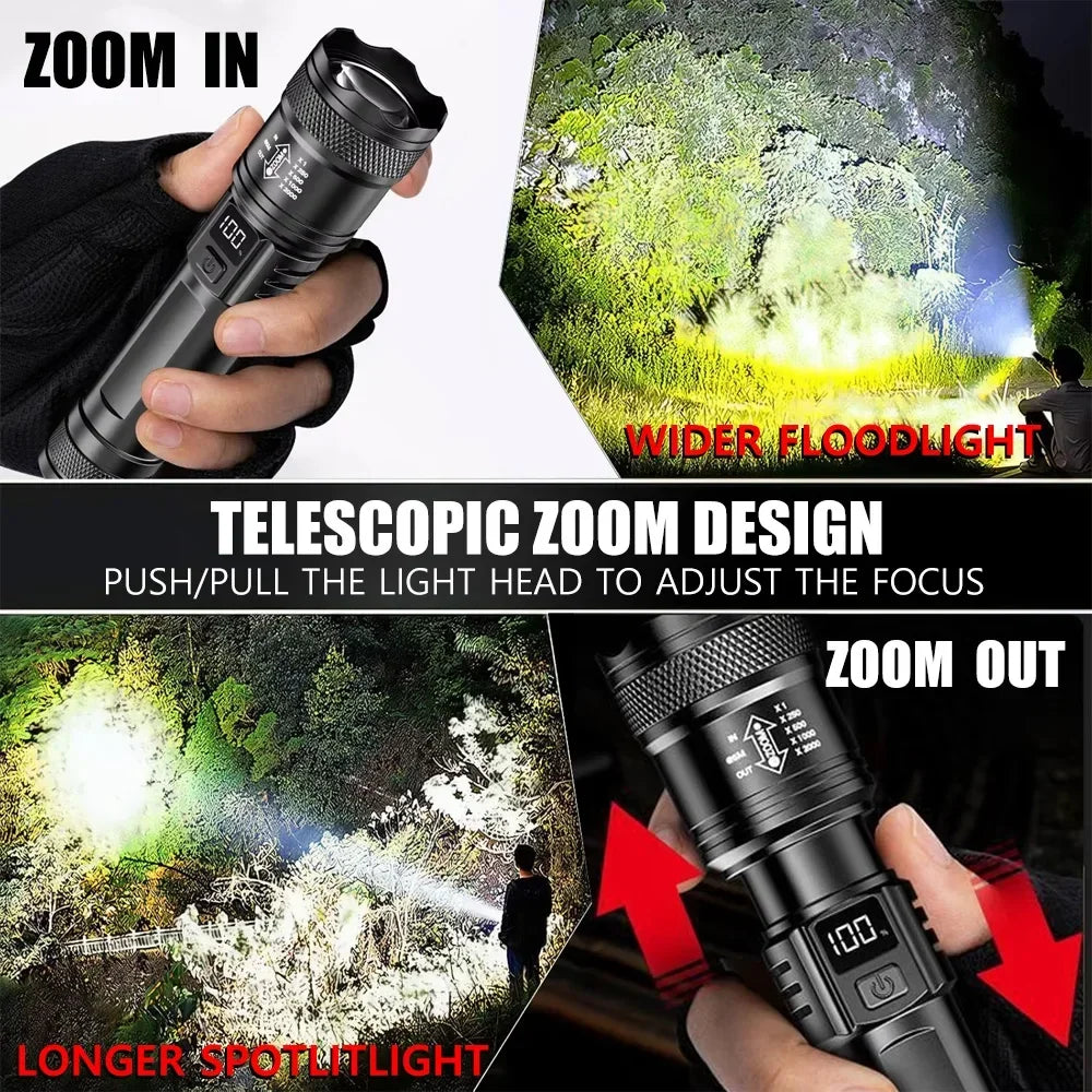 2000LM Tactical LED Flashlight | USB Rechargeable Zoom Torch
