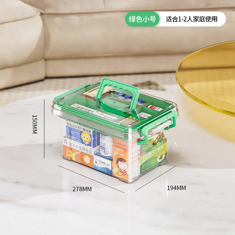 Double Layer Transparent Pill Medicine Storage Box with Handle