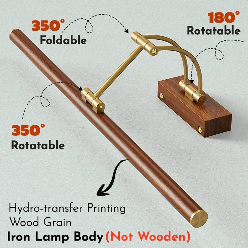 Retro LED Wall Lamp Walnut Wood Grain Foldable Arm Vanity Light