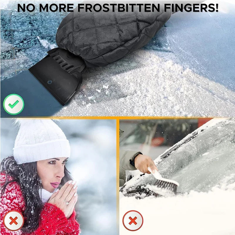 Car Ice Scraper Mitt – Waterproof Snow Brush & Warm Glove