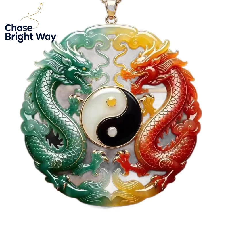 Blue Jade Gourd Dragon Pendant Necklace | Oriental Lucky Charm