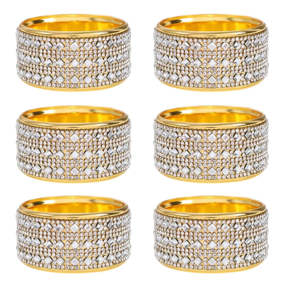 6-Pack Gold Crystal Rhinestone Napkin Rings – Table Decor