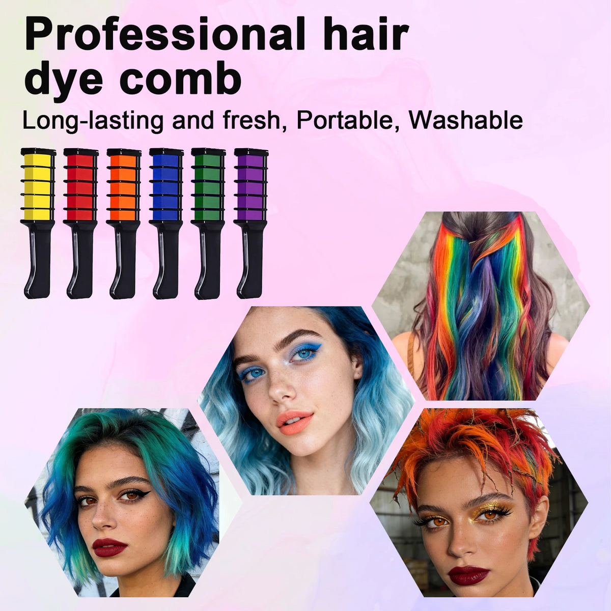 Temporary Hair Dye Color Comb – 6 Colors Root Touch-Up