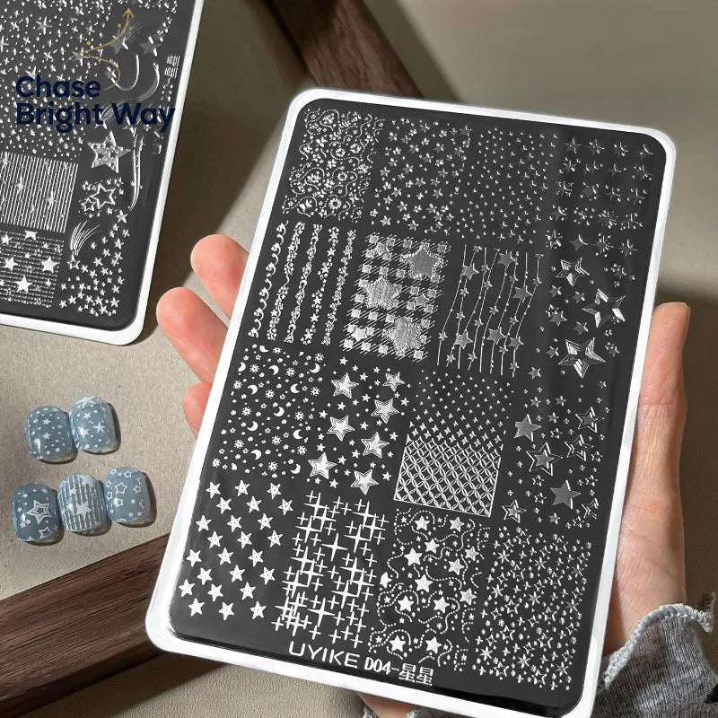 Nail Stamping Plate Moon & Stars – Rectangle Manicure Stencil