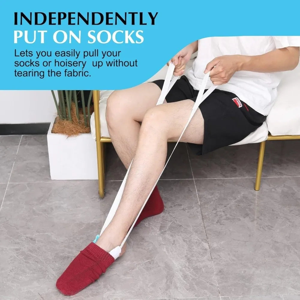Sock Dressing Aid Tool – No-Bend Sock Helper with Cords