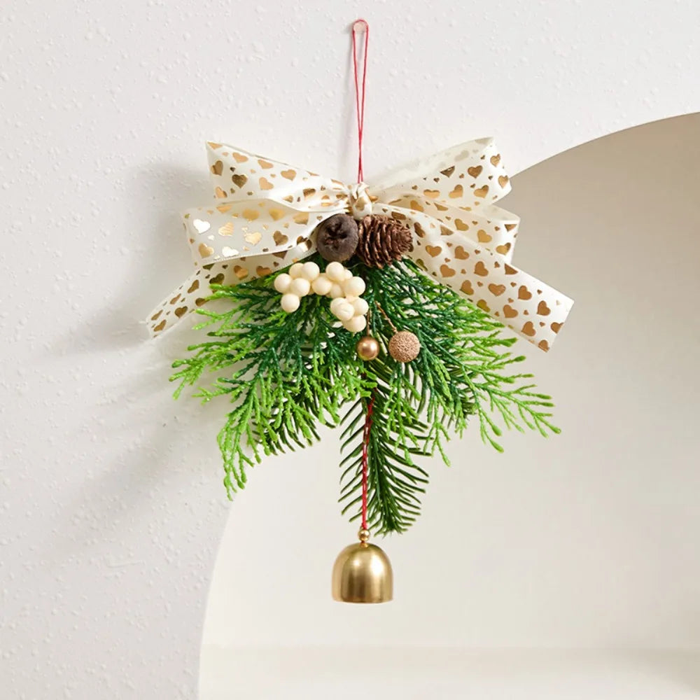 Red Velvet Bow Christmas Bell Ornament | Pine Cone Pendant