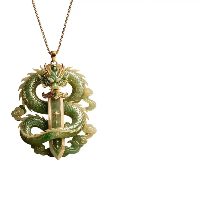 Lavender Jade Dragon Pendant Necklace | Gold-Plated Accents