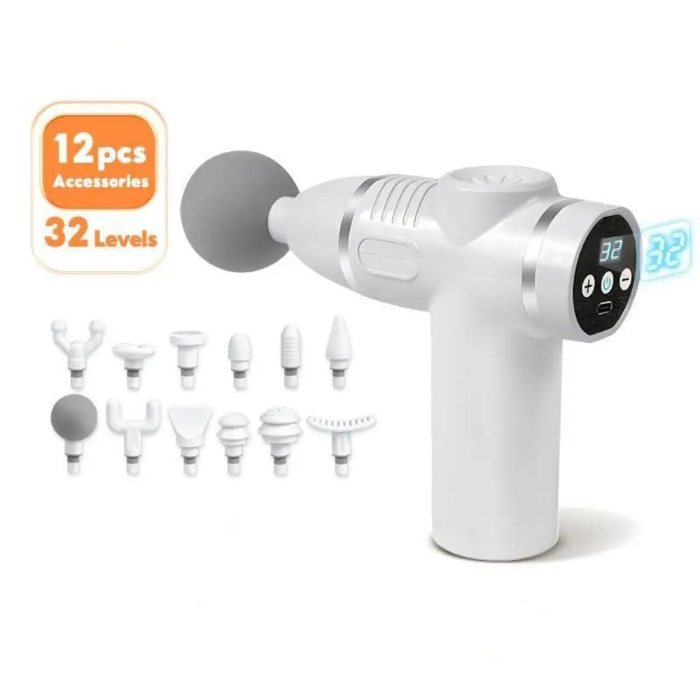 12-Head Fascia Massage Gun – 32 Speeds, LCD Display | SAMMY