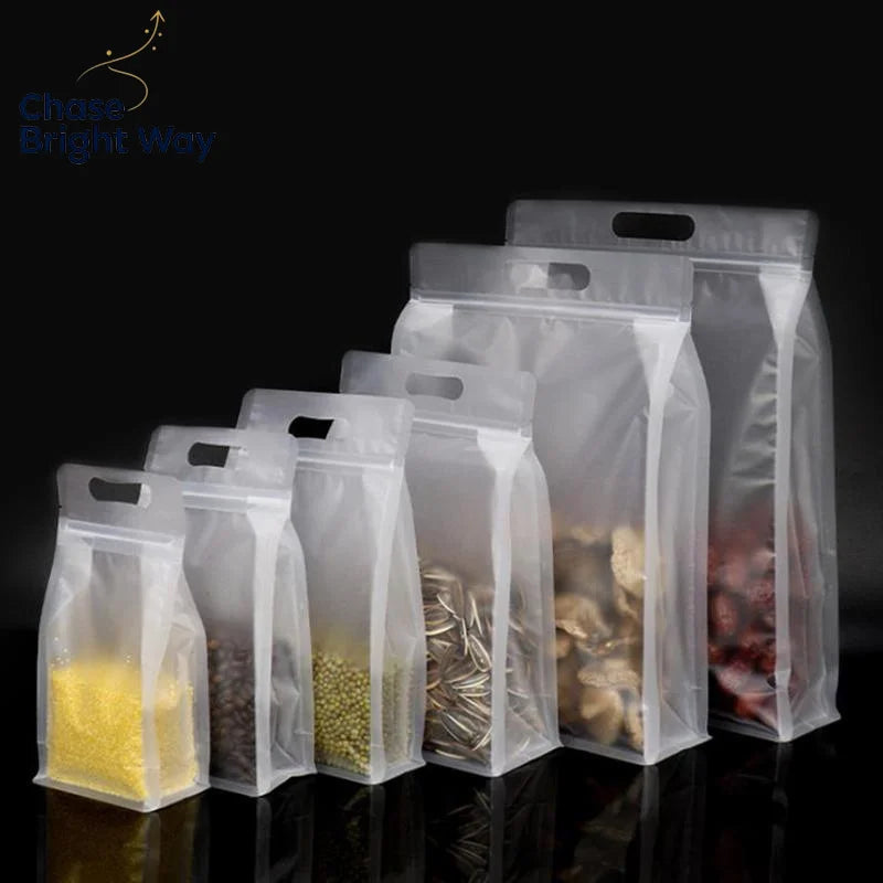 Stand Up Food Storage Bags with Handle – 50pcs Resealable