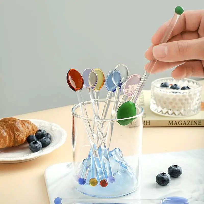 Colorful Glass Stirring Spoons – Long Handle, Heat Resistant