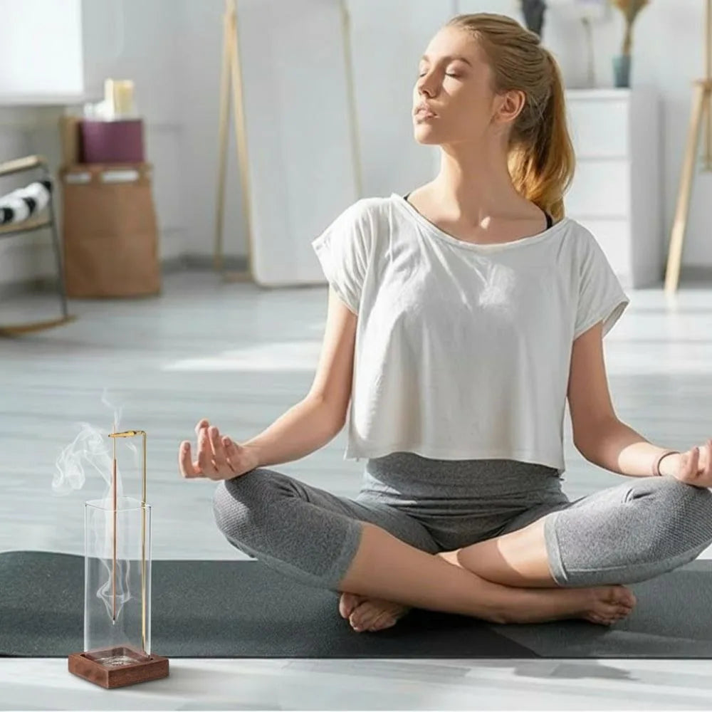 Solid Wood & Glass Incense Stick Holder Burner | Home Décor