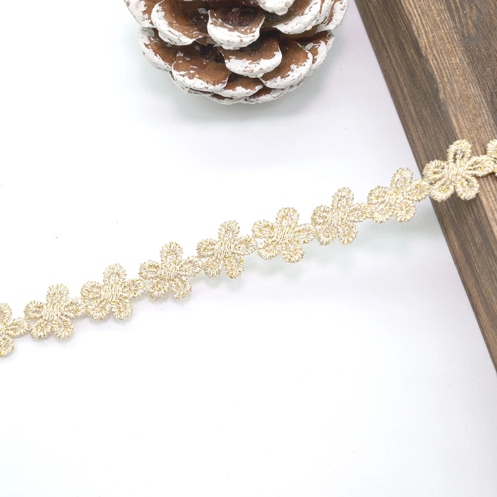 Gold Daisy Embroidered Lace Ribbon 5 Yards – DIY Sewing Trim