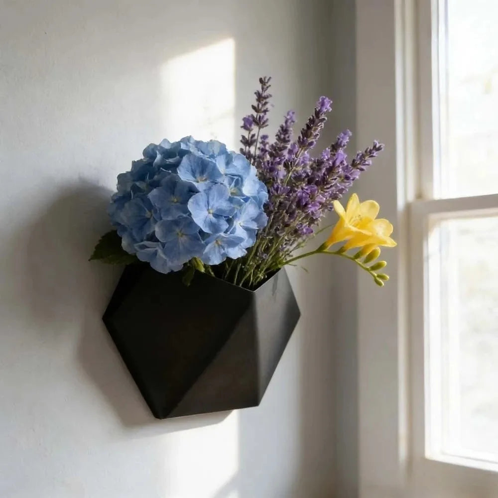 Hexagonal Wall-Mounted Planter – Geometric Matte Black Pot