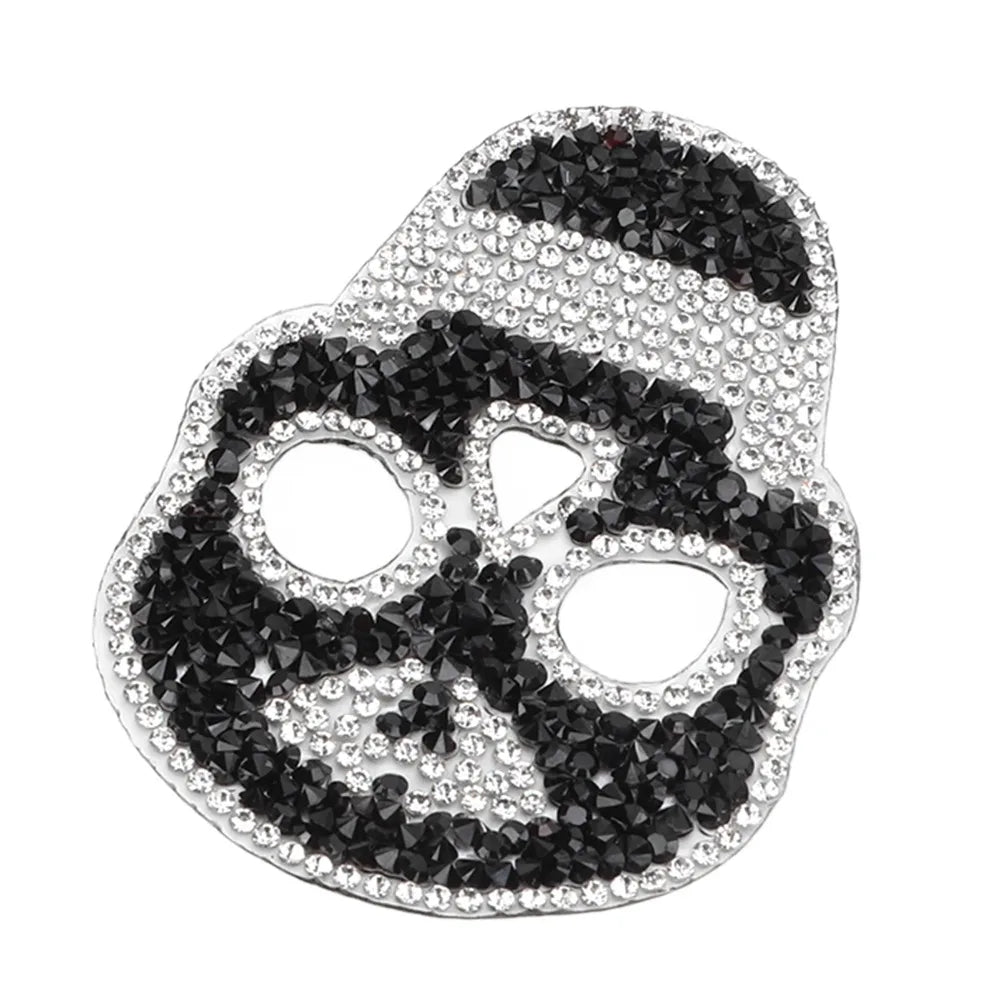 5-Pack Black Skull Rhinestone Iron-On Patches | DIY Glitter
